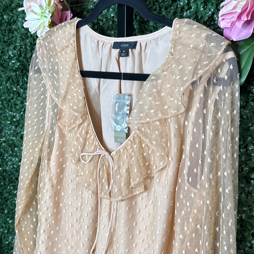 J. Crew Ruffle Neck Clip Dot Blouse in Bronzed Clay Style Medium - Picture 2 of 7